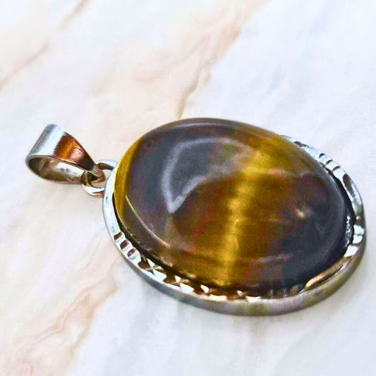 Sterling Silver Natural Tiger's Eye Crystal Necklace