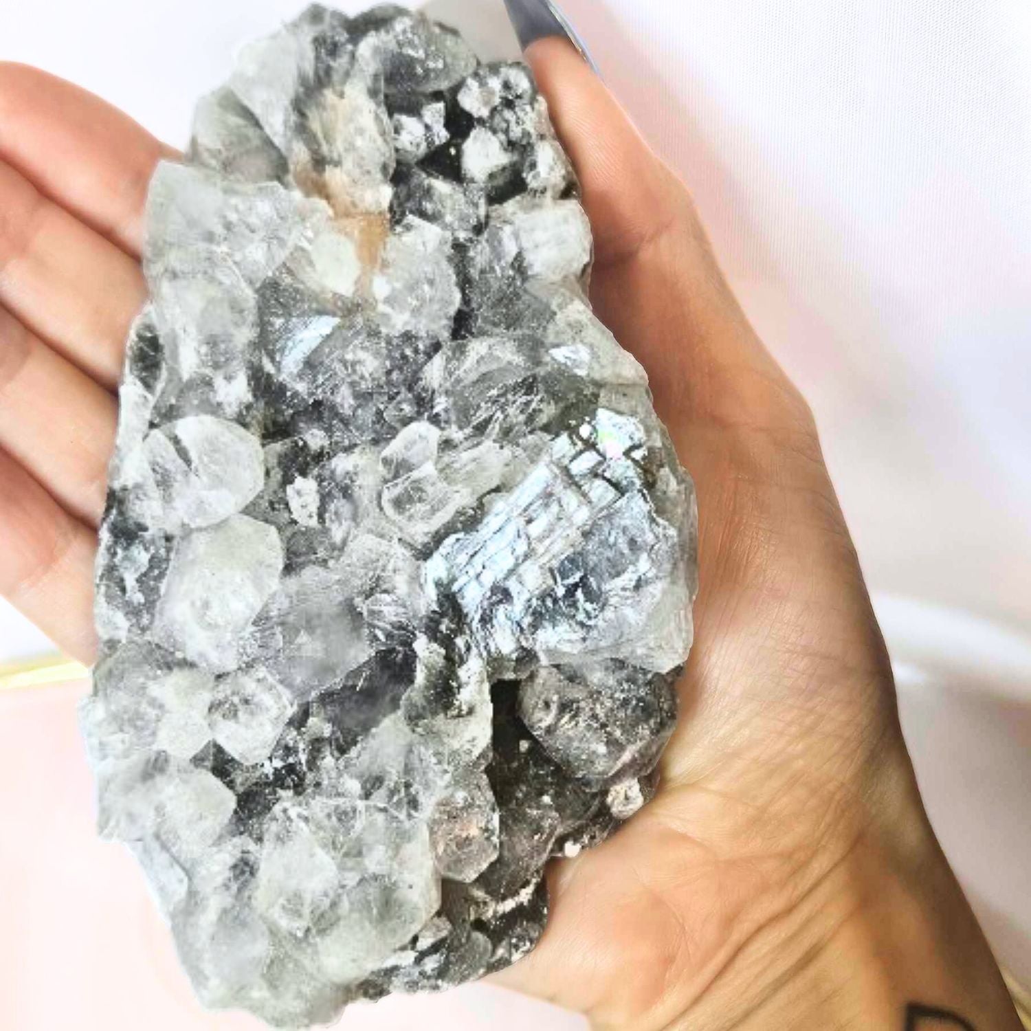 Amazing Stilbite, Apophyllite & Druzy Chalcedony Crystal Cluster - LargeApophyllite, Stilbite & Druzy Chalcedony Crystal Cluster - Large 341g 