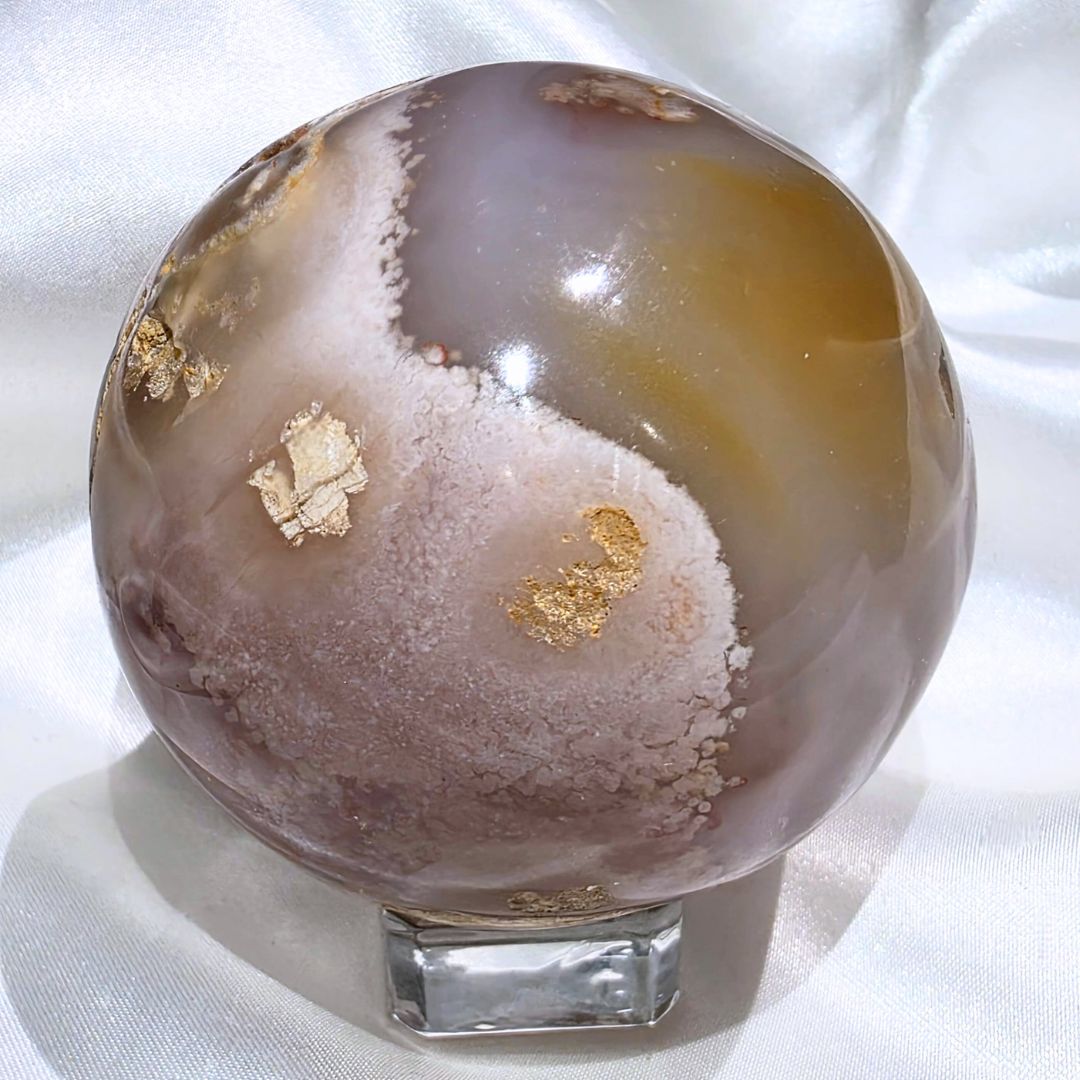 Large Flower Agate & Carnelian Sphere - 6.6cm across, 390g