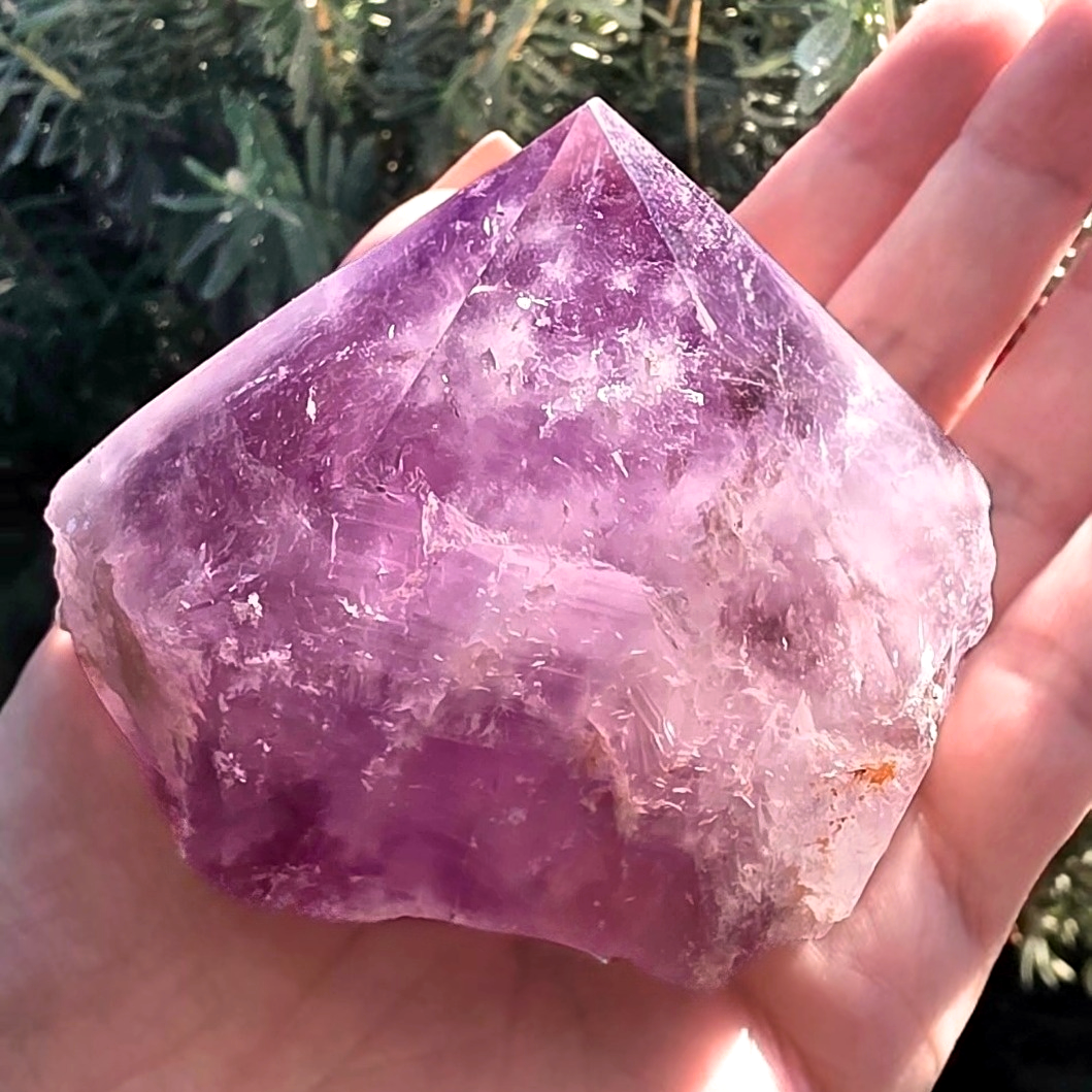 Amethyst & Hematite Semi-Polished Point with Rainbows - 271g