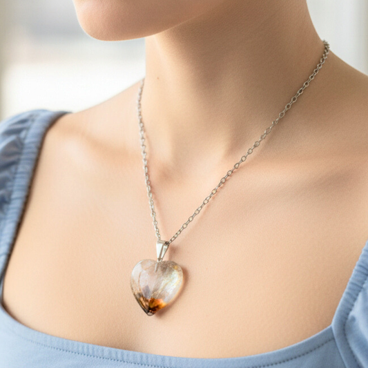 Golden Healer in Quartz Heart Necklace