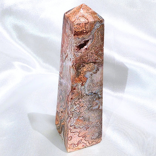 Peach-Pink Crazy Lace Agate Crystal Tower - 11.6cm