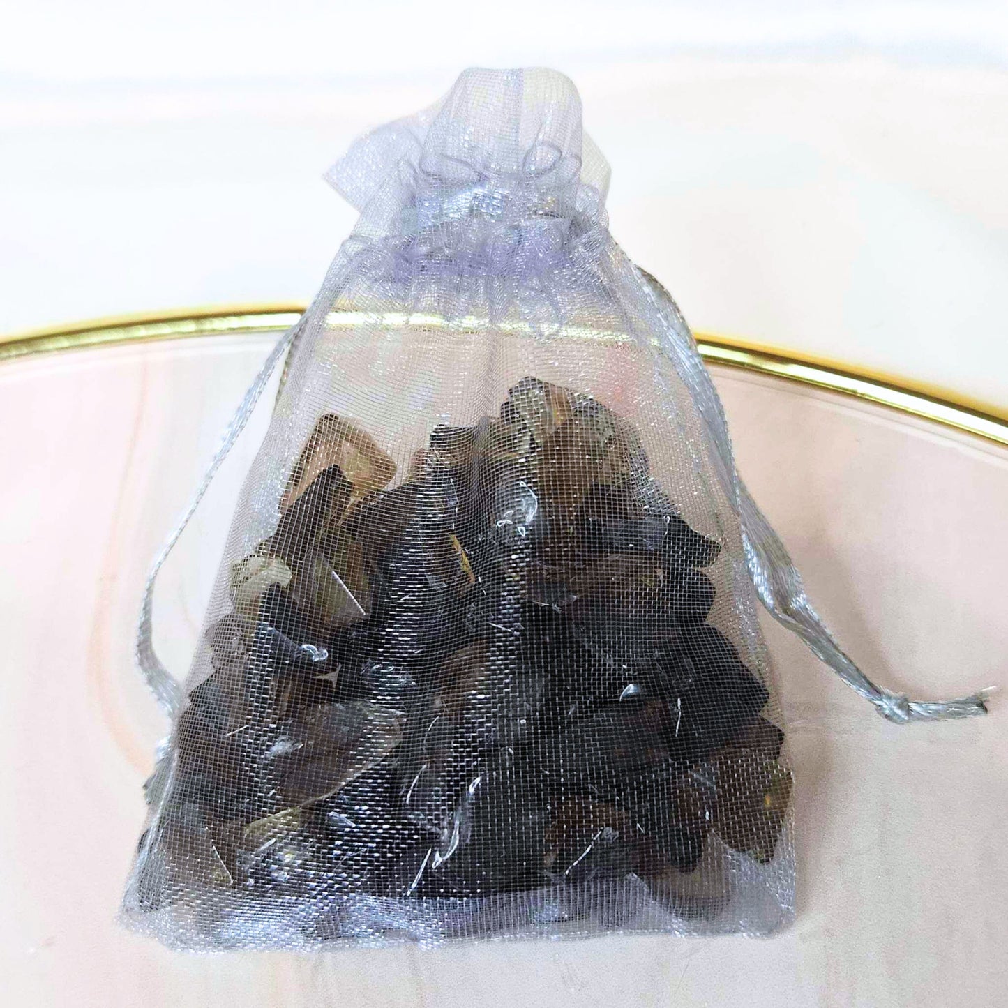 50g Smoky Quartz Crystal Chips - In Medium Organza Bag