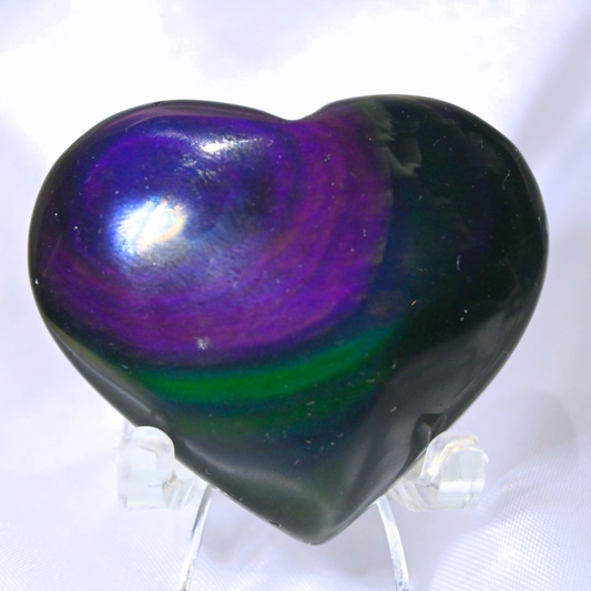 Rainbow Obsidian Crystal Heart Carving - includes stand