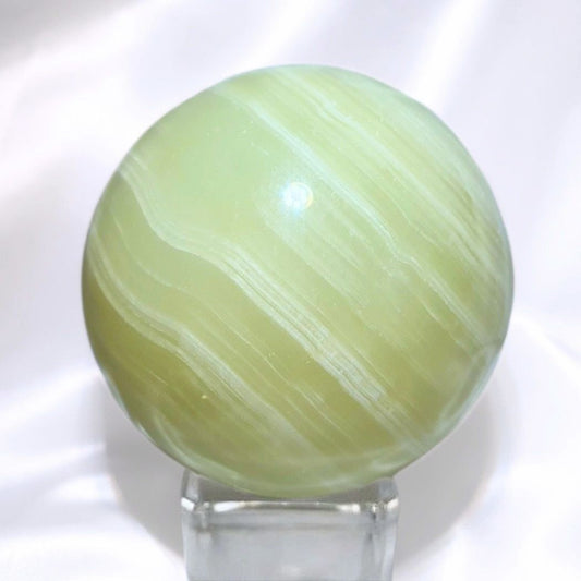 Large Pistachio Calcite Banded Sphere -  450g - includes sphere stand