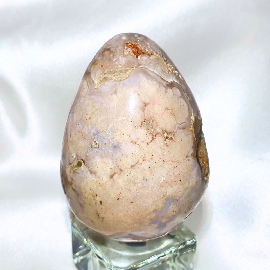 Flower Agate & Pink Amethyst Druzy Egg Carving