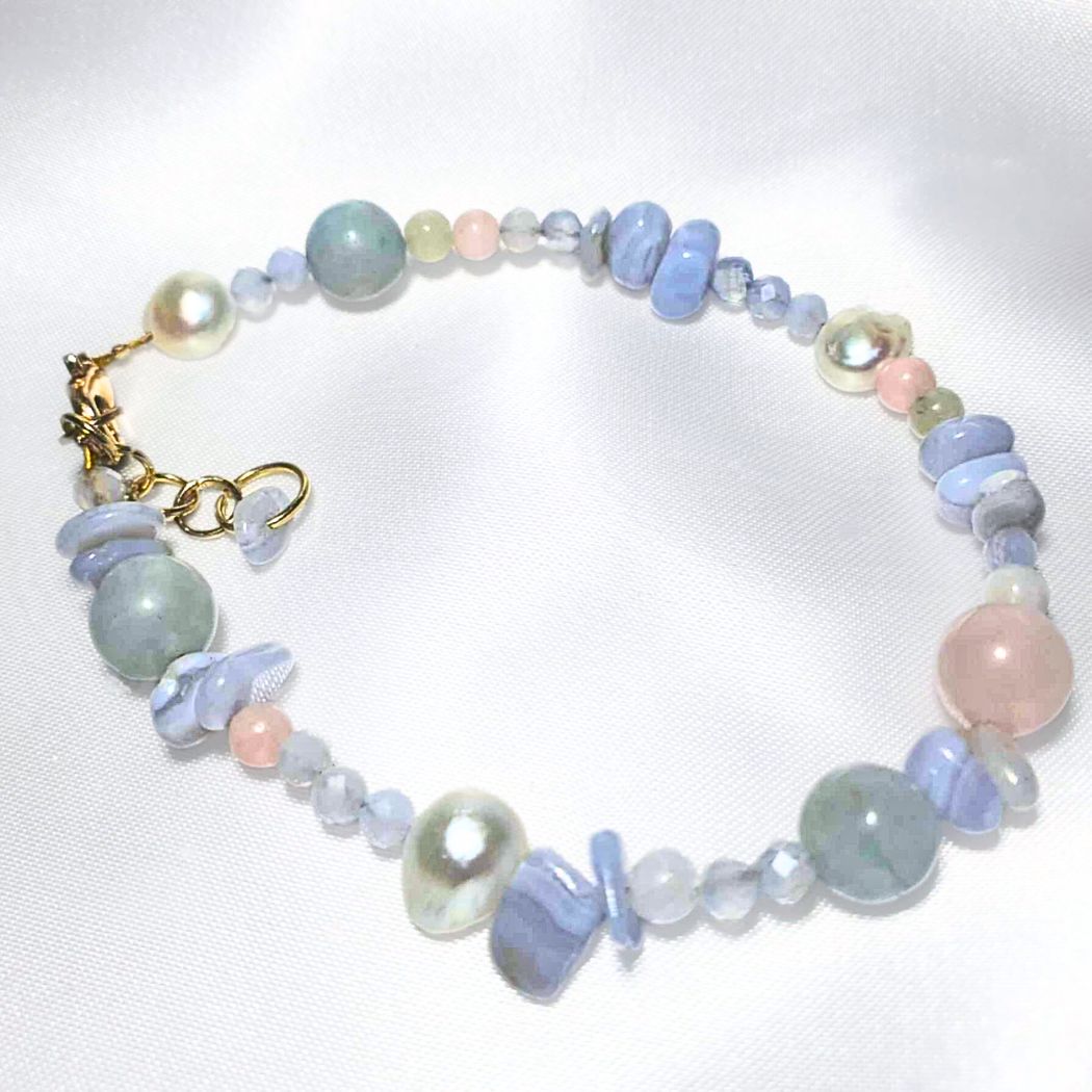 morganite, blue lace agate bracelet