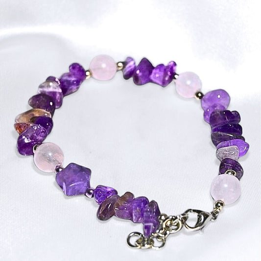 Amethyst & Rose Quartz Crystal Bracelet