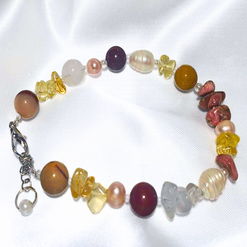 Mookaite, Clear Quartz, Citrine & Freshwater Pearl Bracelet