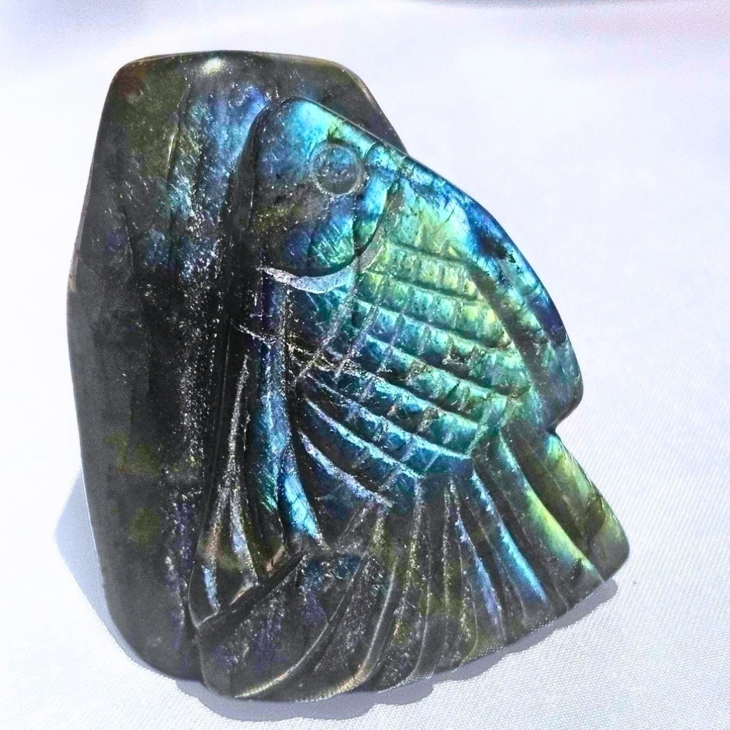 High Grade Labradorite Fish Carving with Sunset Blue Flash