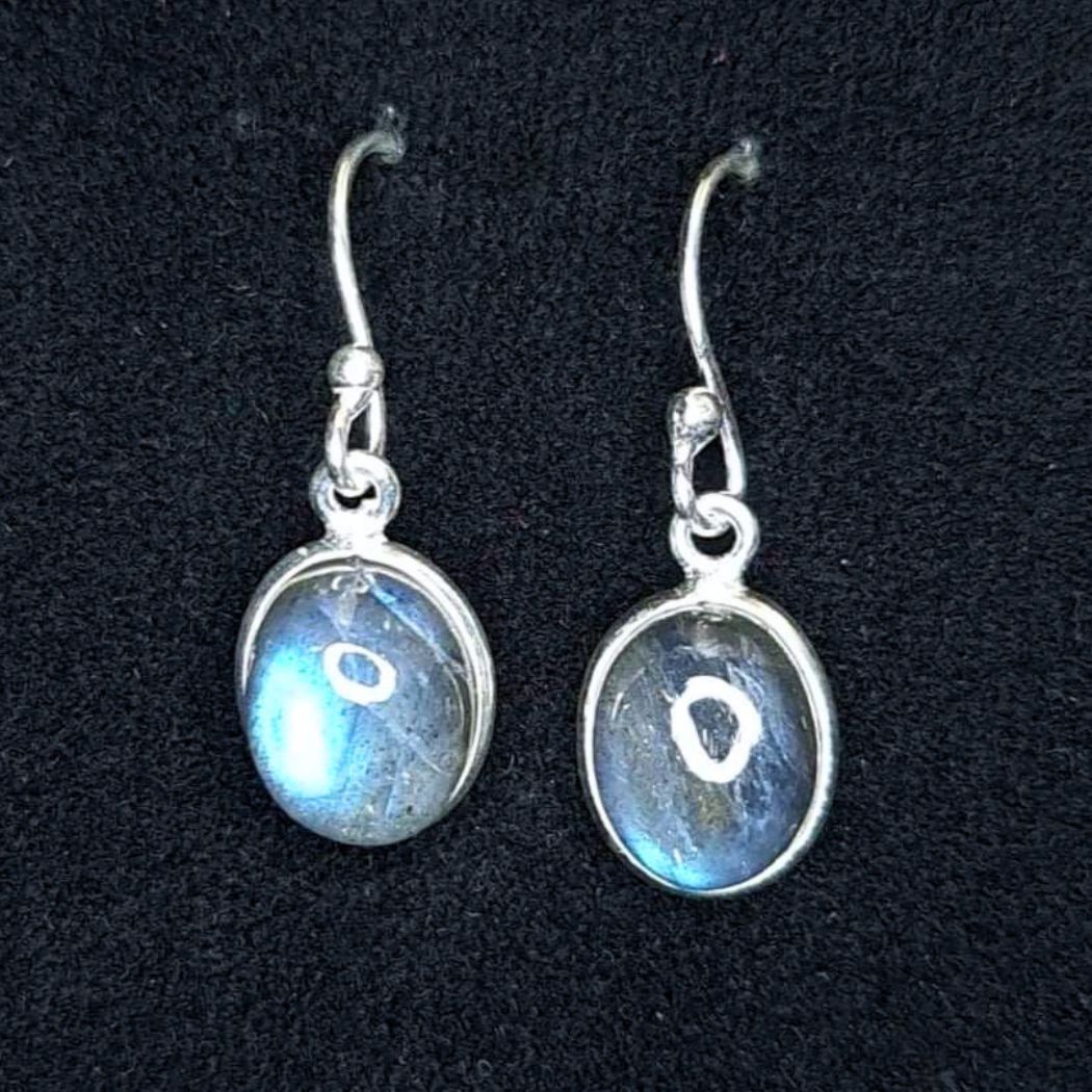 Sterling Silver 925 Labradorite Earrings with Blue Flash