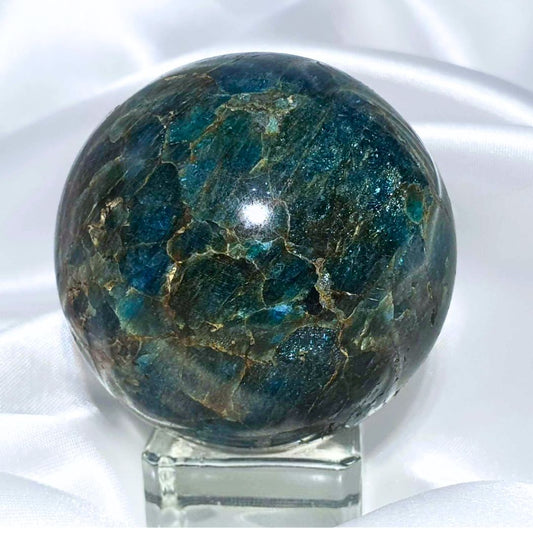 Blue Apatite Sphere with Silver Flash - stand included, 211g