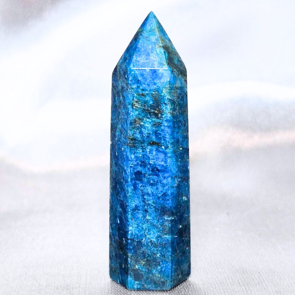 Blue Apatite with Smoky Quartz Tower Point