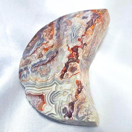 Crazy Lace Agate Druzy Puffy Moon Carving