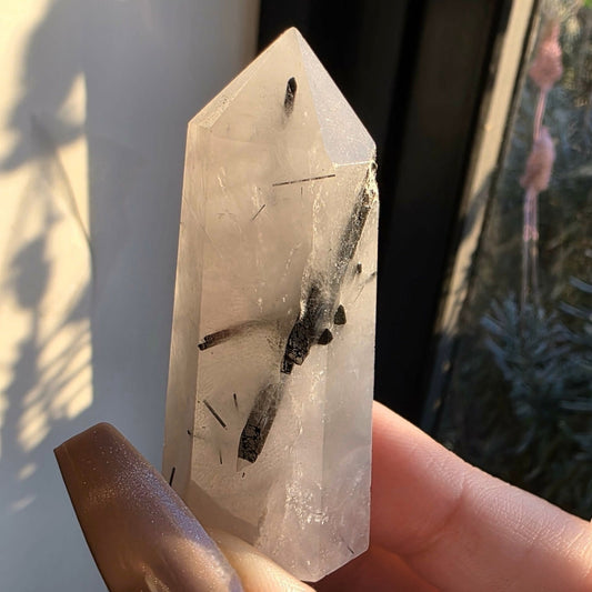 Black Tourmaline in Clear Quartz Crystal Tower
