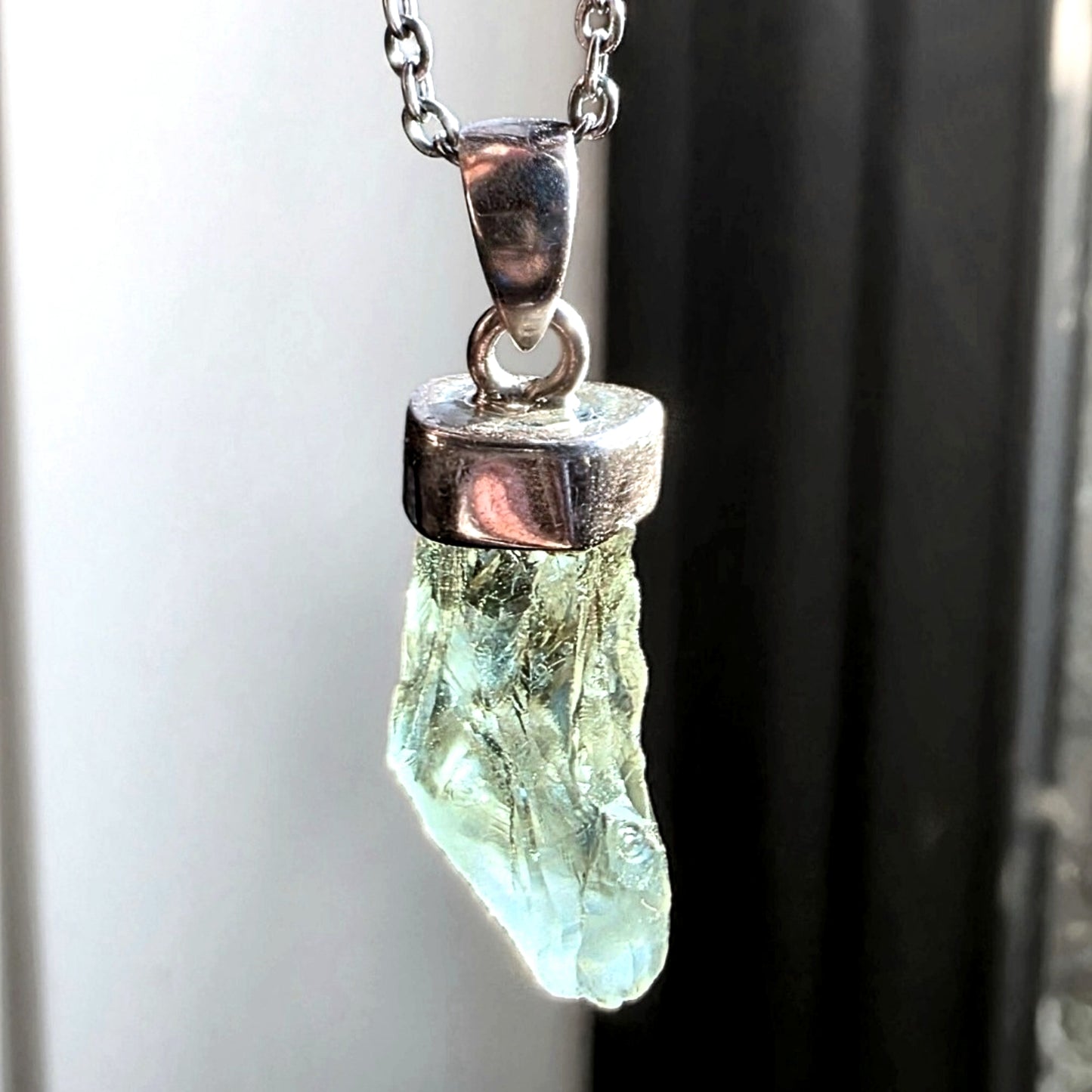 Sterling Silver 925 Prasiolite (Green Amethyst) Crystal Necklace