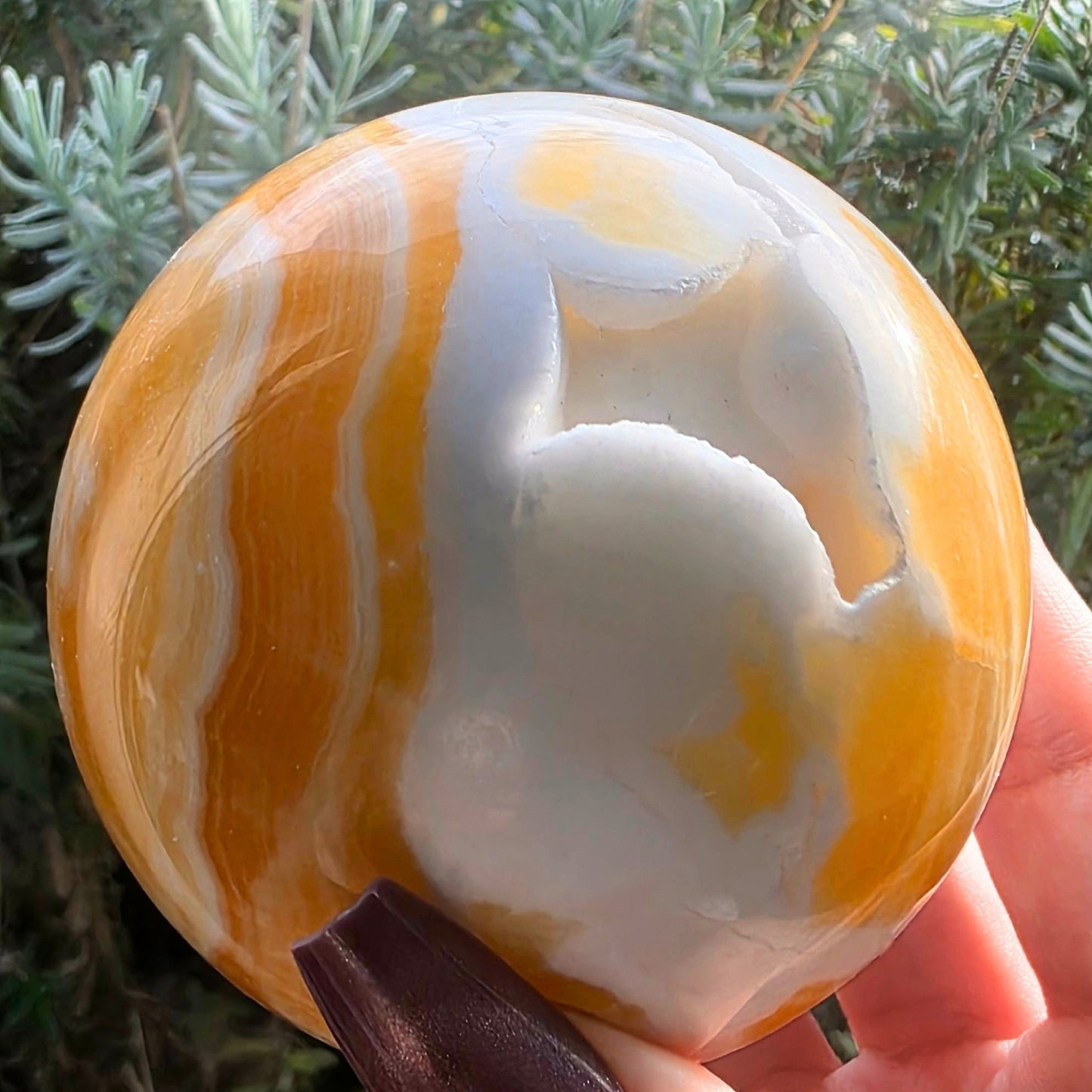 Large Druzy Botryoidal Banded Orange Crystal Calcite Sphere (430g)