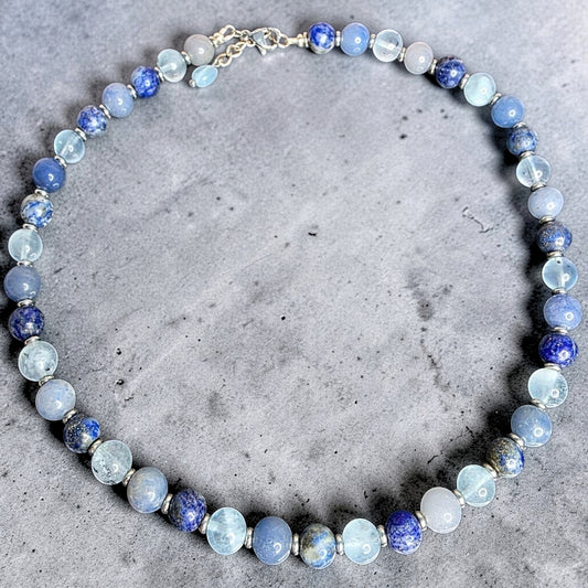 Caedon Necklace | Aquamarine, Blue Quartz & Lapis Lazuli (8mm crystal beads)