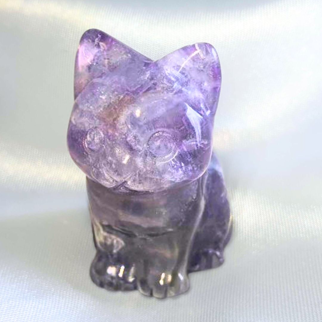 Dream Amethyst (Chevron) with Smoky Quartz Cat Carving