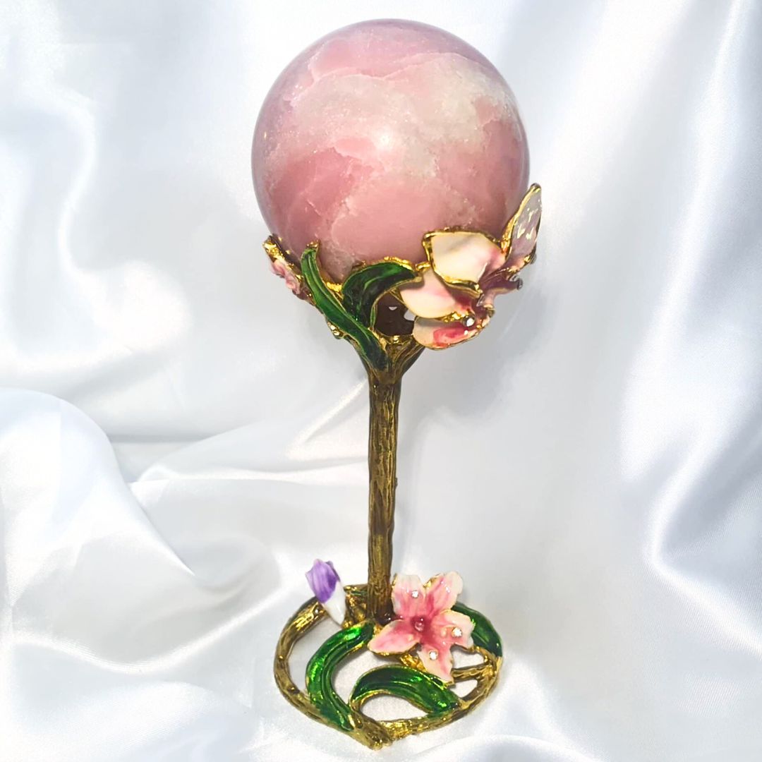 Large Enamel Painted Flower Metal Sphere Holder (13cm tall)