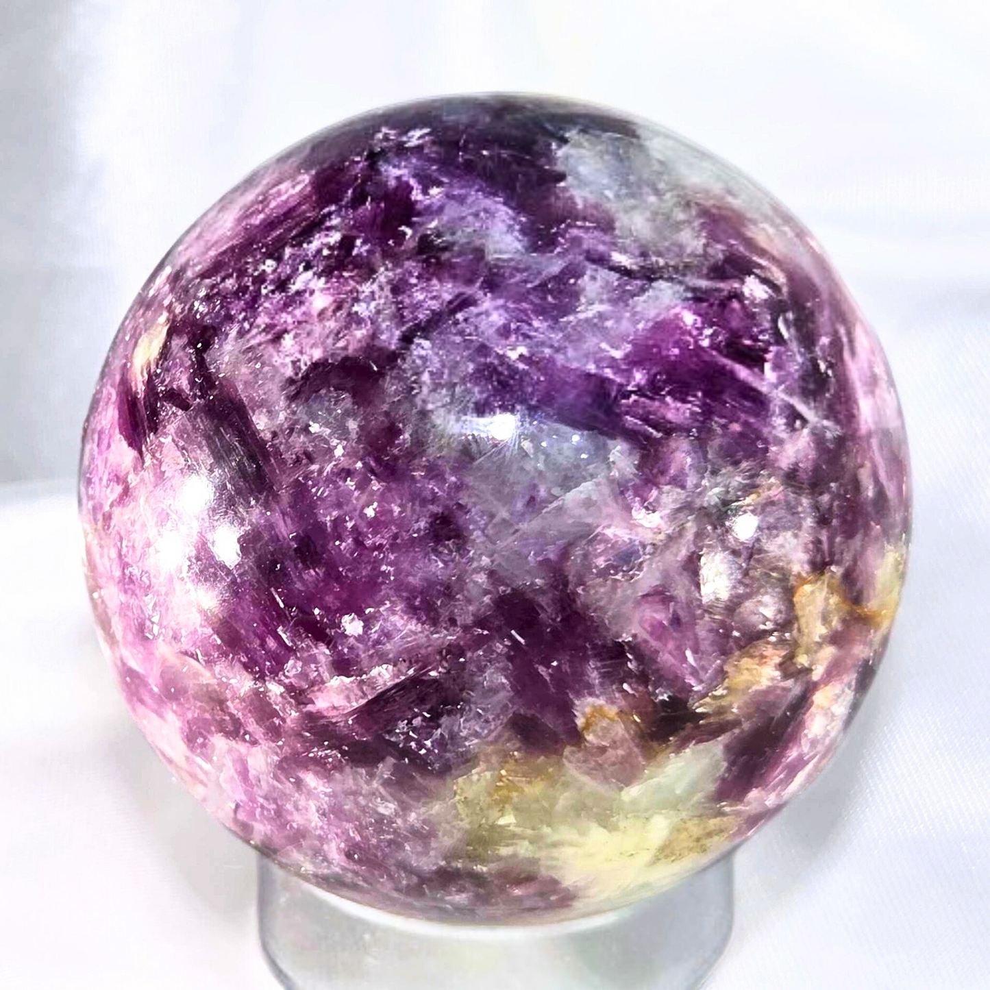 Extra Grade Purple Lepidolite, Quartz & Silver Mica Sphere - includes holder