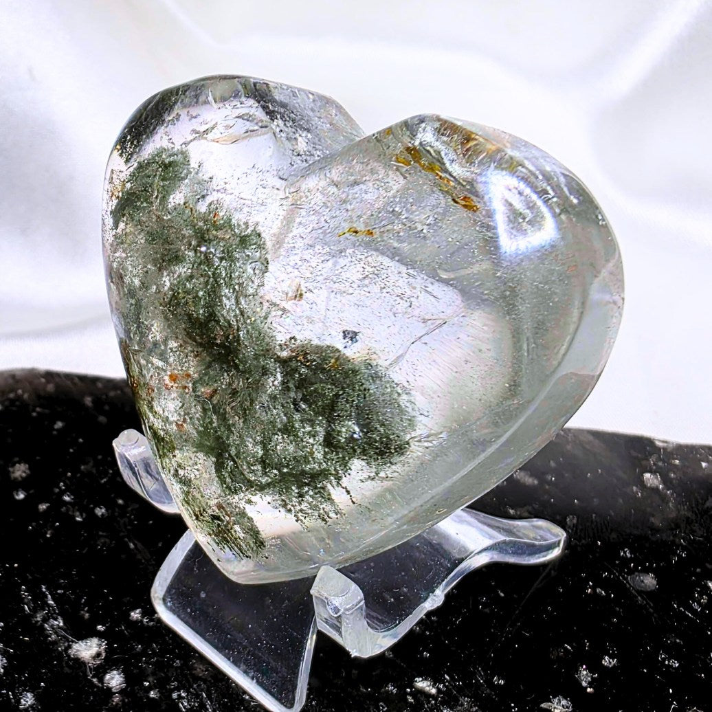 Garden Quartz (Lodolite) Puffy Heart with Rainbows - includes stand