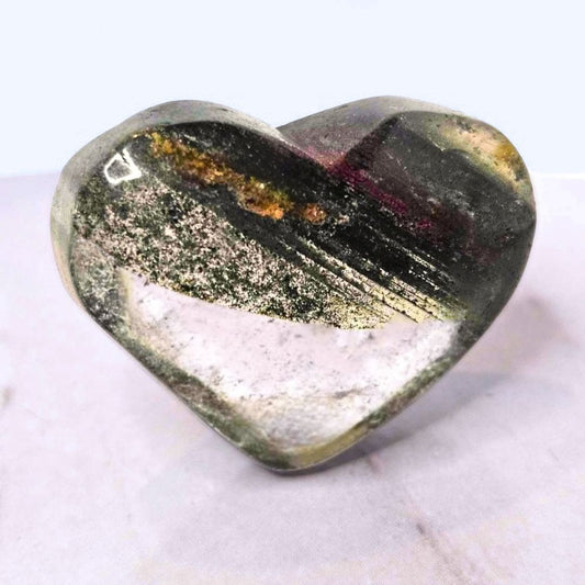 Garden Quartz (Lodolite) Smoky Heart Carving - with Case