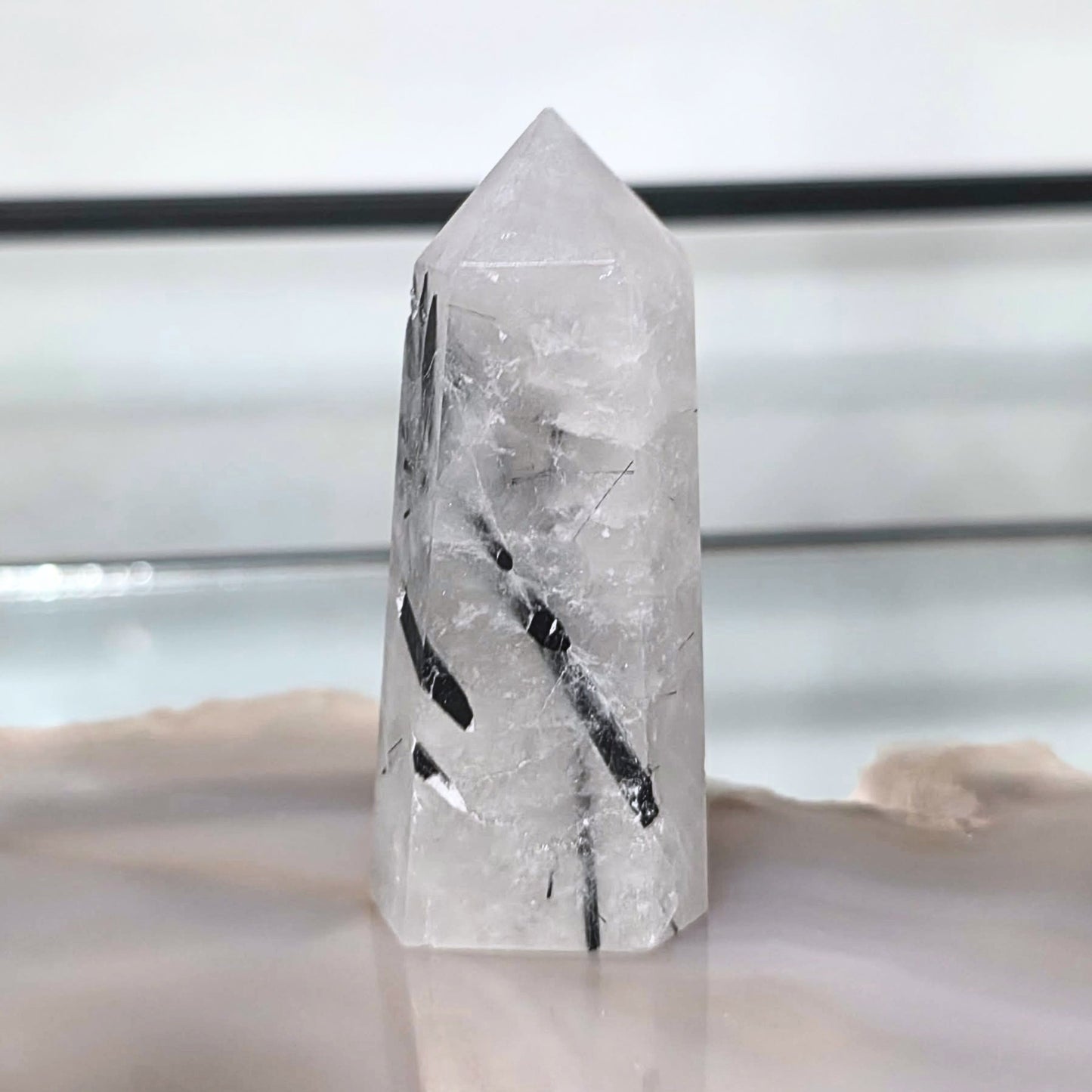 Black Tourmaline in Clear Quartz Crystal Tower