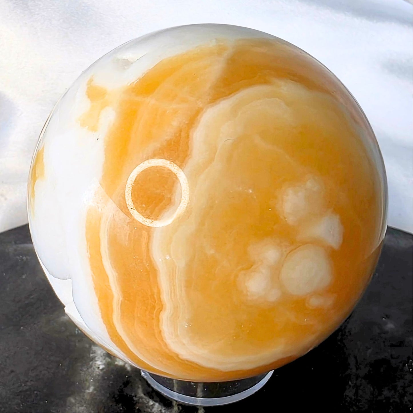 Large Druzy Botryoidal Banded Orange Crystal Calcite Sphere (430g)