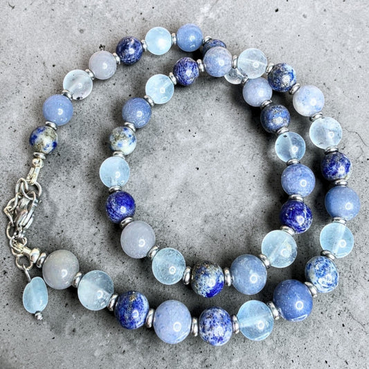 Caedon Necklace | Aquamarine, Blue Quartz & Lapis Lazuli (8mm crystal beads)
