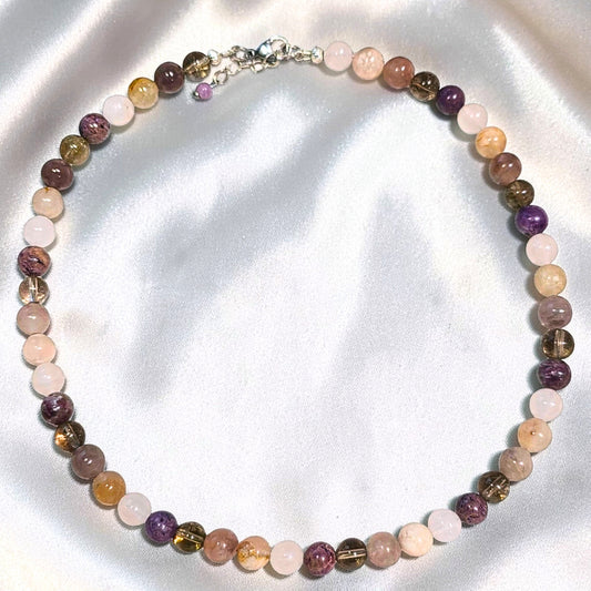 Petal Vesper Necklace | Phosphosiderite, Rose Quartz, Flower Agate & Smoky Quartz