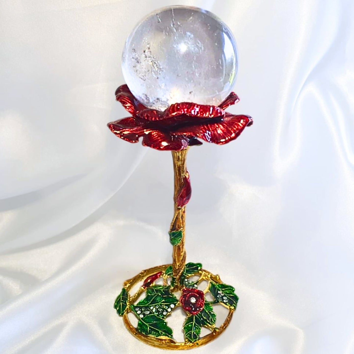 Enamel Rose Metal Sphere Holder (13cm tall)