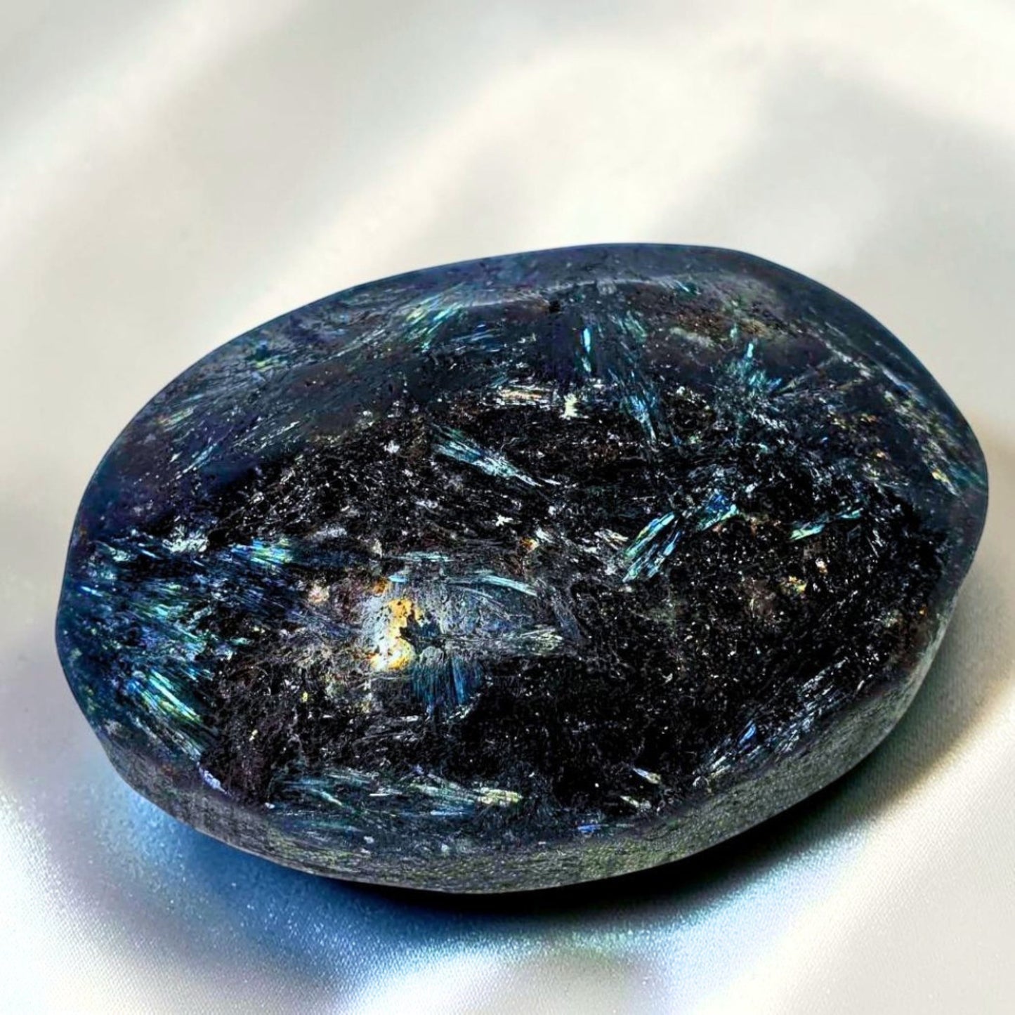 High Grade Arfvedsonite - Blue Fireworks Stone Palm Stone