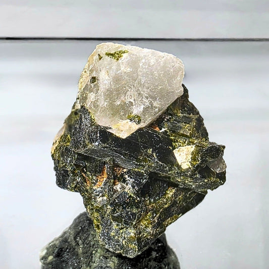 High Grade Green Epidote Crystal on Clear Quartz