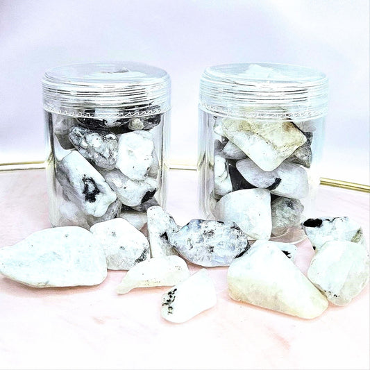 Rainbow Moonstone Chips Jar - Ideal for Travel or For Gift-Giving