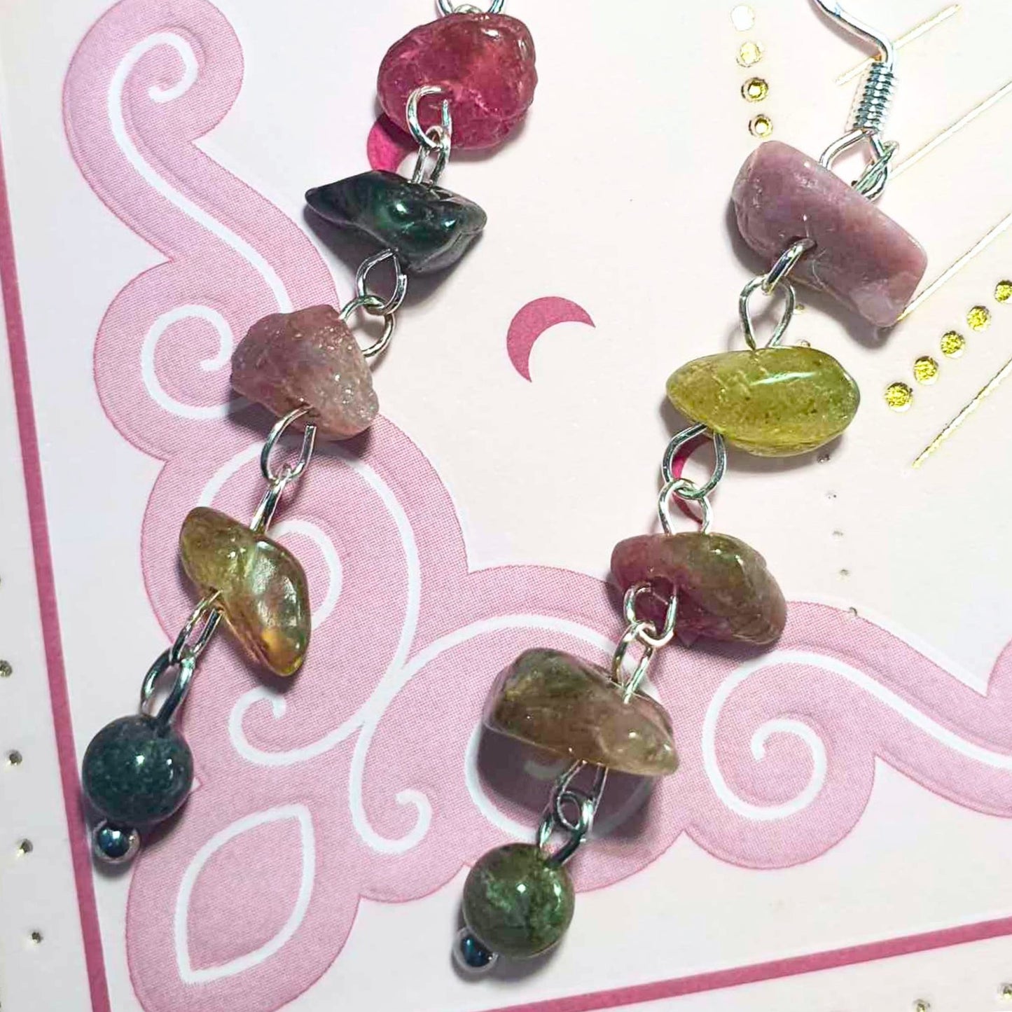 Sterling Silver Watermelon Tourmaline Crystal Earrings