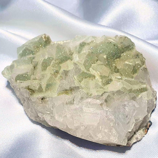 Green Sugar Druzy Coated Cubic Apophyllite Cluster