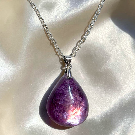 Lepidolite Pendant Necklace - Genuine Purple Lepidolite Crystal