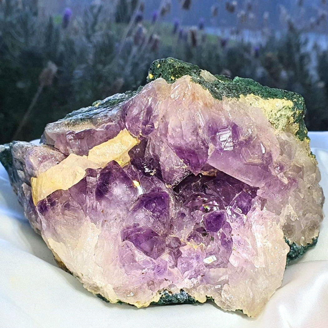 Large Amethyst with UV Reactive Calcite & Celadonite Cluster - 929g