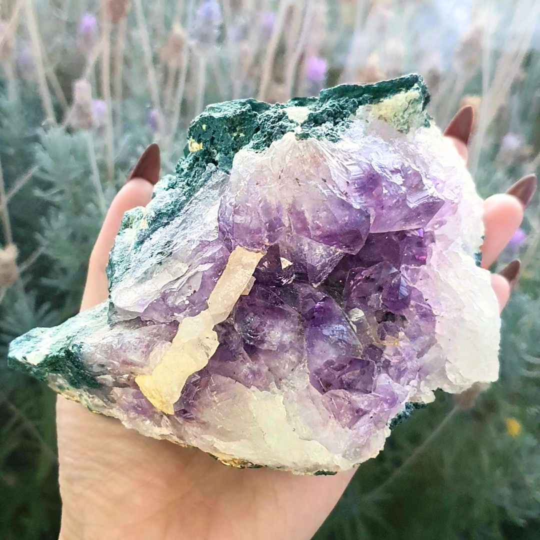 Large Amethyst with UV Reactive Calcite & Celadonite Cluster - 929g