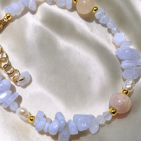 Bluebell Reverie Bracelet | Flower Agate, Blue Lace Agate & Freshwater Pearl