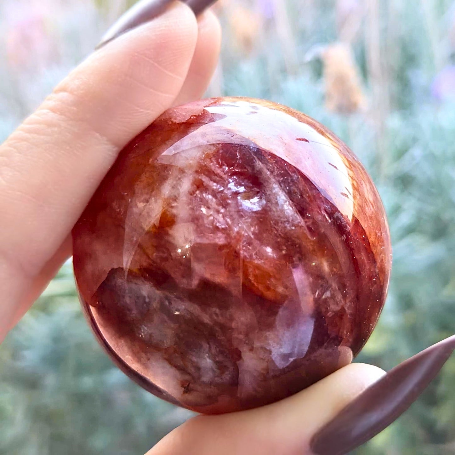 Fire Quartz Sphere with Rainbows - stand included