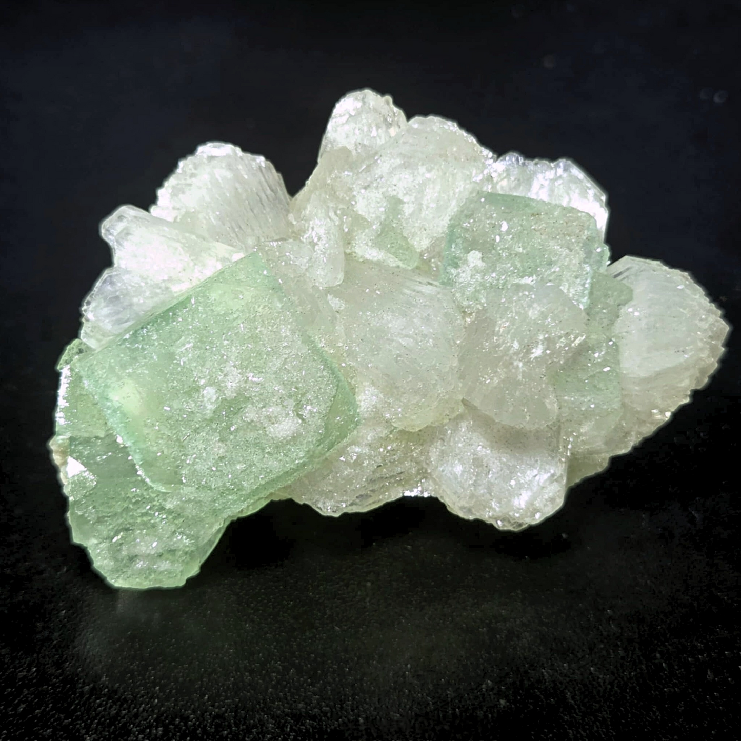 High Grade Sugar Green Apophyllite & Stilbite Cluster with Rainbows - 7.8cm