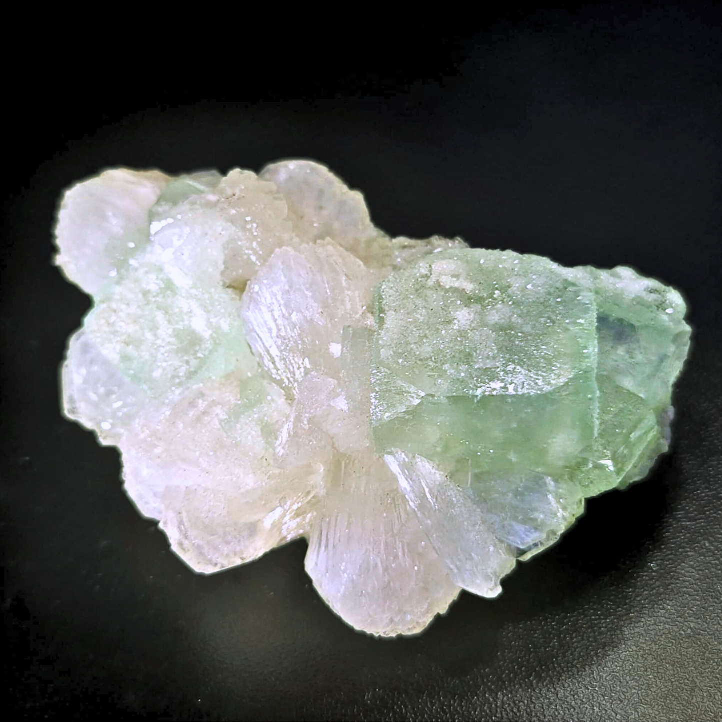 High Grade Sugar Green Apophyllite & Stilbite Cluster with Rainbows - 7.8cm