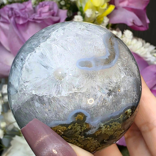 moss agate crystal sphere - crystal store in melbourne