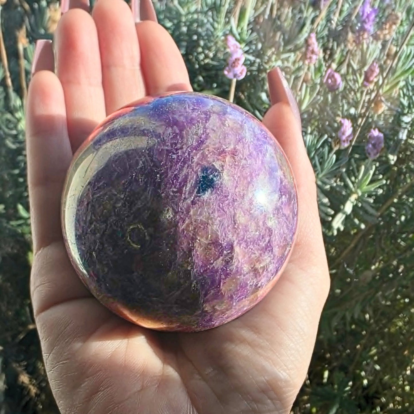 Unicorn Stone (Smoky Quartz, Pink & Blue Tourm & Lepidolite) Sphere - 377g