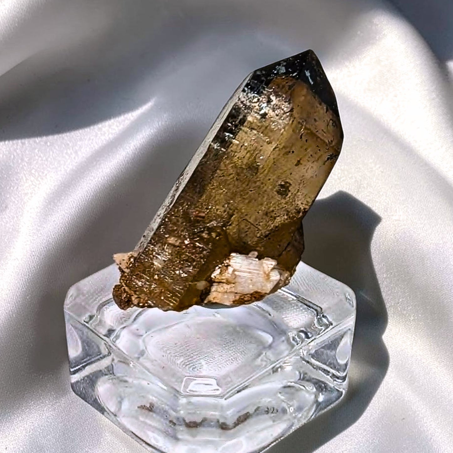 Wave Hill Smoky Quartz with Goethite on Calcite Specimen