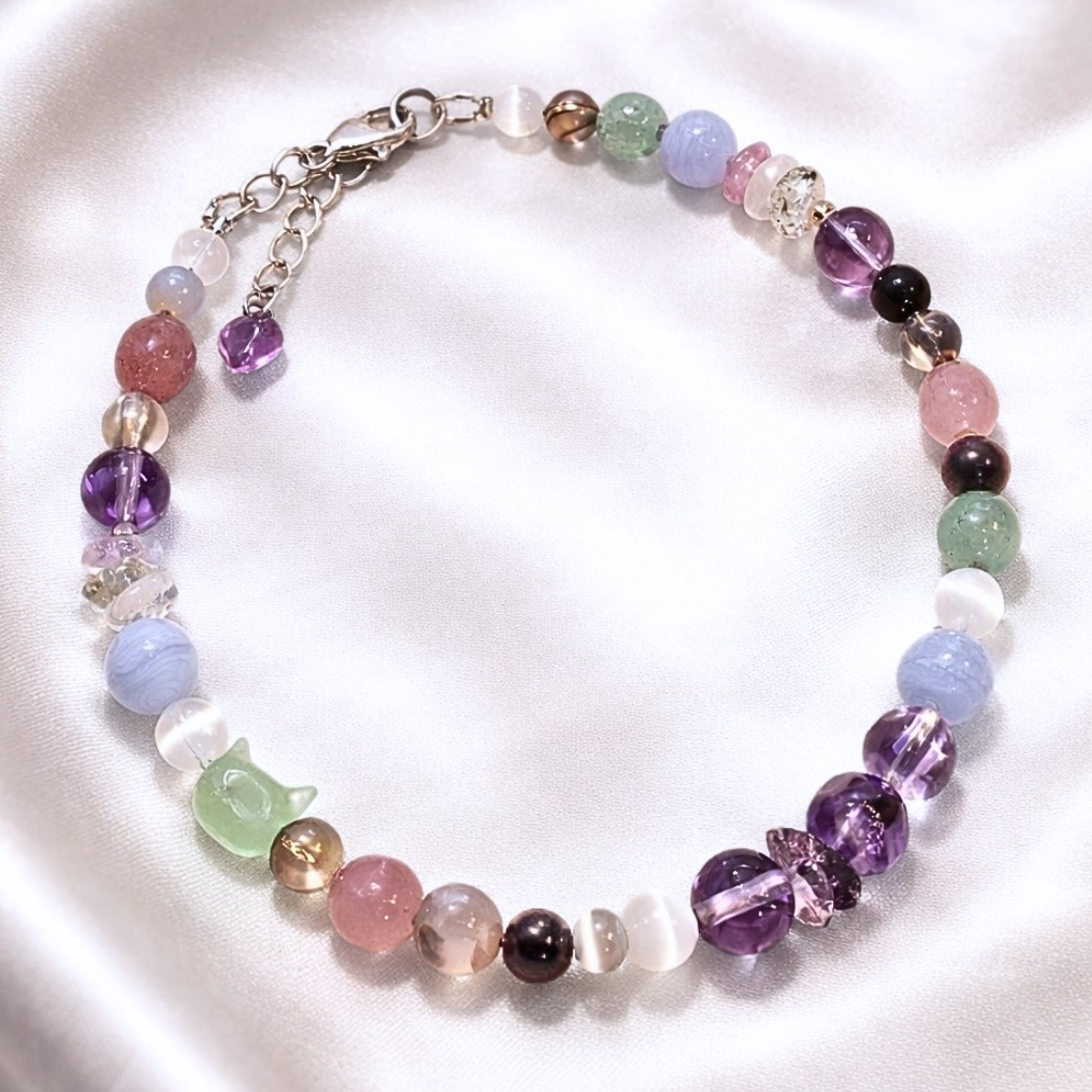 Amethyst, blue lace agate crystal bracelet