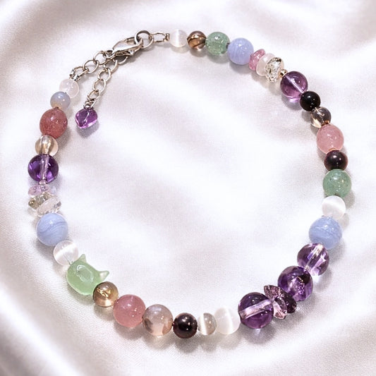 Amethyst, blue lace agate crystal bracelet