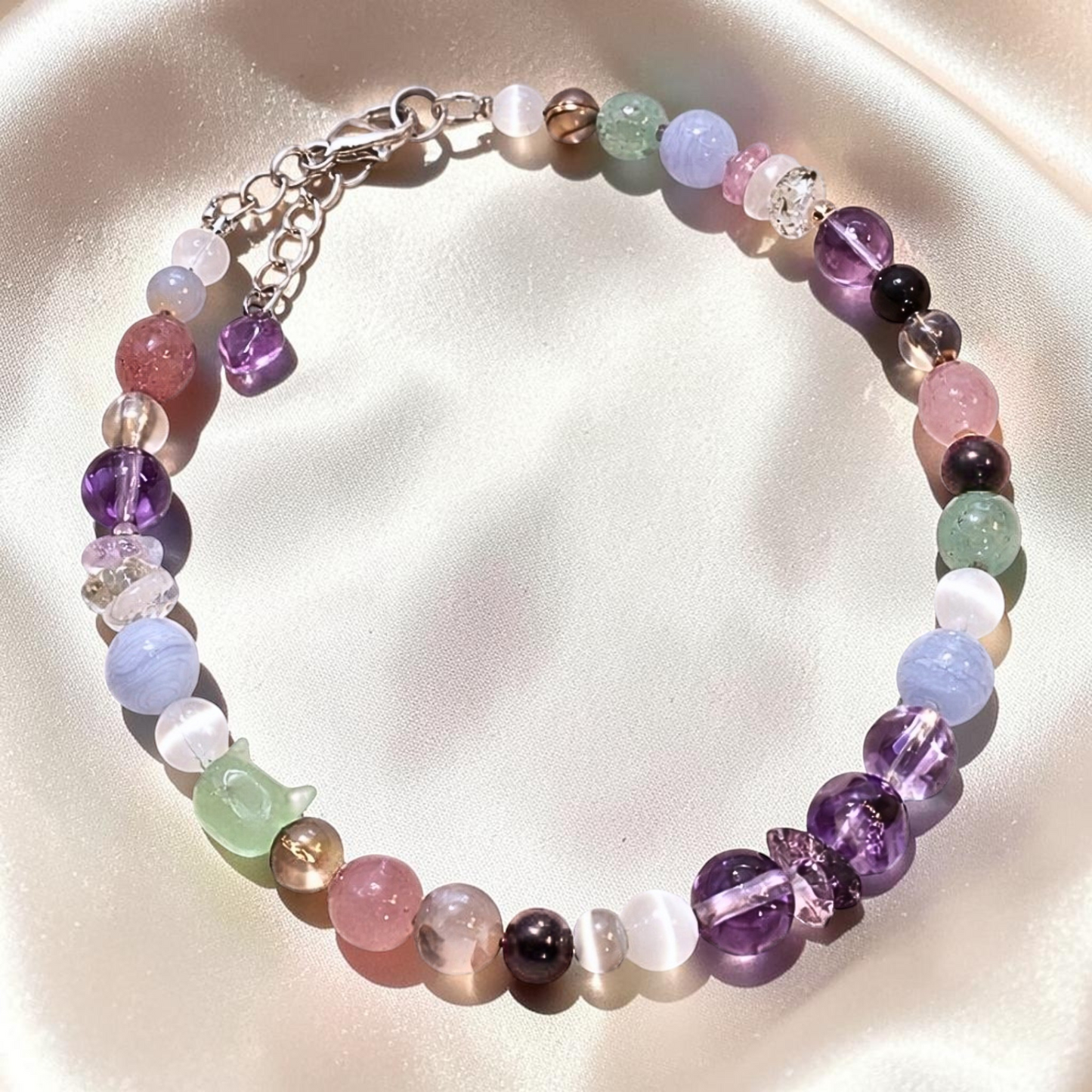 Astra Felina Bracelet | Aventurine, Blue Lace Agate, Rose Quartz & Super Seven
